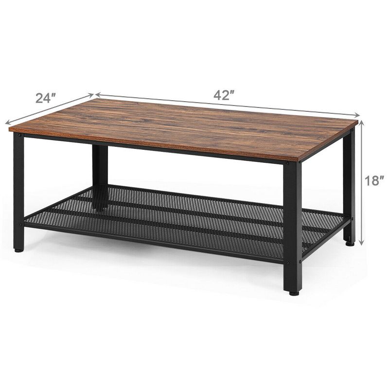 Costway Coffee Table Console Table with Storage Shelf and Metal Frame Wood Look Brown/Grey, 2 of 5