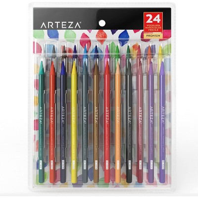 Arteza Premium Woodless Highly-Pigmented Watercolor Pencils, Assorted Colors, Coloring Set for Adults Kids Artists, Non-Toxic - 24 Pack (ARTZ-8061)
