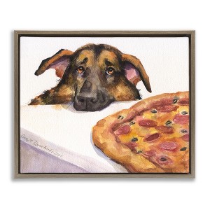 Stupell Industries German Shepherd with Pizza Floating Frame Canvas Art - 1 of 4
