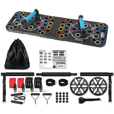 iMountek"Multifunctional Push-Up Board with Pilates Bar, Resistance Bands & 15 Accessories for Full-Body Workout"Black