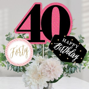 Big Dot of Happiness Chic 40th Birthday - Pink, Black and Gold - Birthday Party Centerpiece Sticks - Table Toppers - Set of 15 - 1 of 4