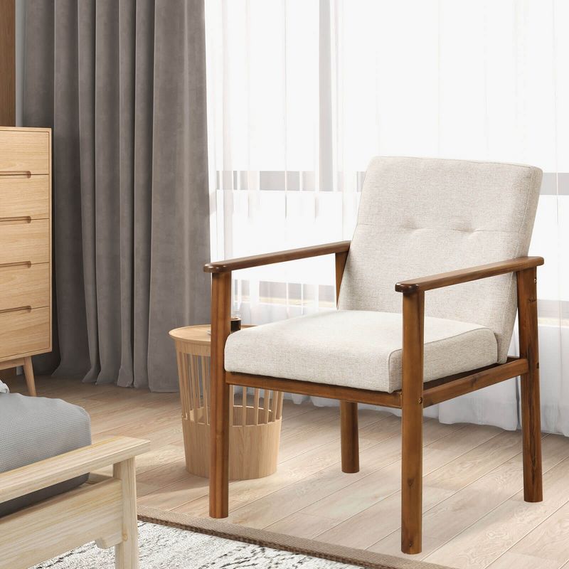 Costway Modern Accent Chair Upholstered Linen Fabric Armchair with Solid Wood Legs, 5 of 10