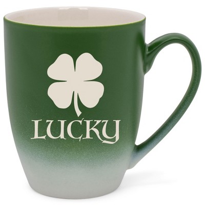 100 North Four Leaf Clover 10 Ounce Green and White Two Toned Ombre, Comfortably Fits Your Hands, Ceramic Tea Coffee Cup Mug, Lucky