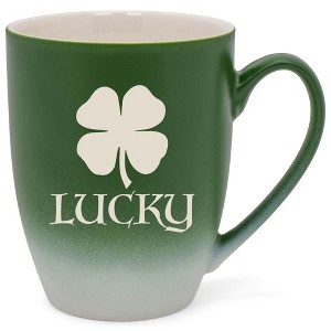 100 North Four Leaf Clover 10 Ounce Green and White Two Toned Ombre, Comfortably Fits Your Hands, Ceramic Tea Coffee Cup Mug, Lucky - 1 of 1