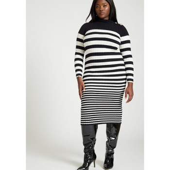 ELOQUII Women's Plus Size Preppy Striped Sweater Dress