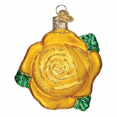 Old World Christmas Glass Blown Hanging Tree Ornament, Yellow Rose (With OWC Gift Box)