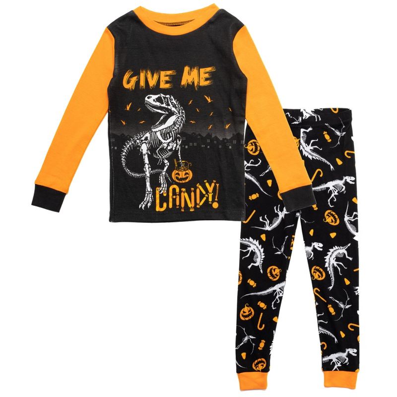  Dinosaur Halloween Pullover Pajama Shirt and Pants Sleep Set , 1 of 7
