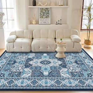 Modern Geometric Trellis Washable Area Rug - Non-Slip Low-Pile Indoor Carpet for Living Room, Bedroom, Dining Room & Office - 1 of 4