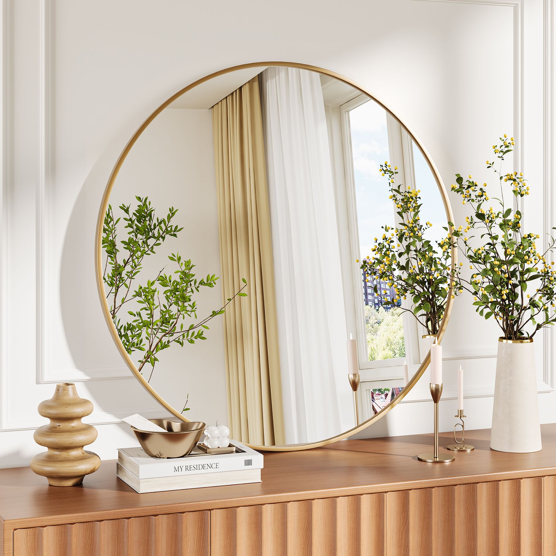 Gold Round Mirror, 36 inch Large Circle Bathroom Mirror for Over Sink, Decorative Mirrors for Living Room, Bedroom, Entryway