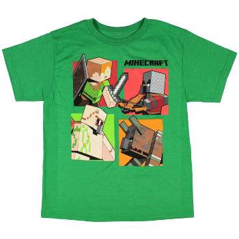 Minecraft Boy's Character Grid Action Poses Cotton Polyester T-Shirt