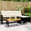vidaXL L-Shaped Patio Sofa Set - Black Poly Rattan Outdoor Furniture with Acacia Wood Table and Cream White Cushions - 2 of 4