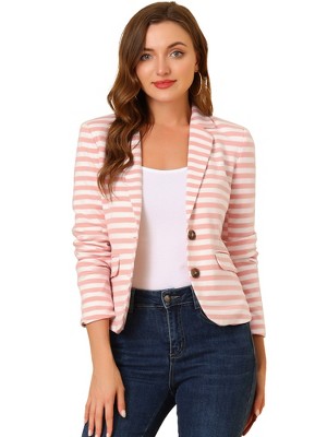 INSPIRE CHIC Women's Notched Collar Long Sleeve Button Front Striped Blazer