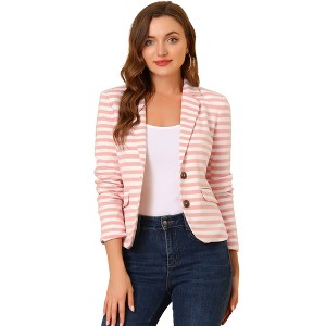 INSPIRE CHIC Women's Notched Collar Long Sleeve Button Front Striped Blazer - 1 of 4