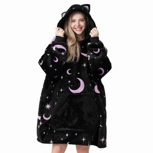 Joyfy Adults  Wearable Blanket Hoodie for Women Men Giant Pocket Sleeves FlaWarm Oversized Fleece Winter Sweatshirt Blanket Birthday Gift Cat - 1 of 4
