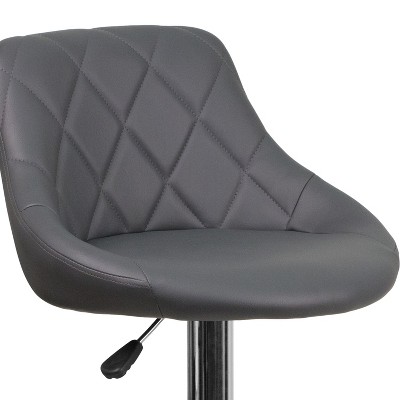 Contemporary Gray Vinyl Adjustable Swivel Barstool with Chrome Base