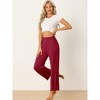 INSPIRE CHIC Women's Cotton Stretchy Elastic Waist Straight Wide-Leg Pajama Pants with Pockets - 2 of 4