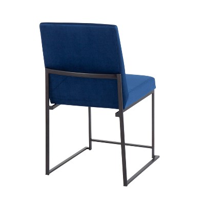 Fuji Contemporary High-Back Side Chair in Blue Velvet and Black Steel