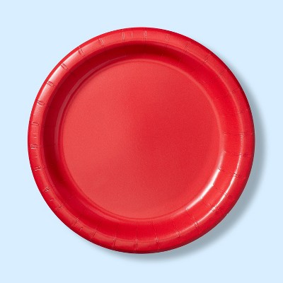 60ct 8.5" Holiday Solid Dinner Plates Red - Spritz™