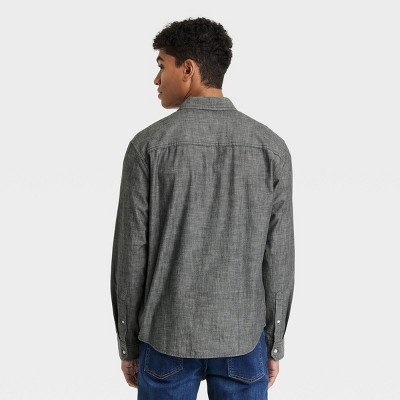 Мужские рубашки Goodfellow & Co Men's Long Sleeve Denim Button-Down Shirt - Goodfellow & Co™ Black Wash S: Cotton Chambray, Front Pocket, Machine Washable — фото 2