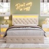 Queen Size Bed Frame with LED Lights & Charging Station, Upholstered Adjustable Headboard, Heavy Duty Wood Slats, No Box Spring Needed, Beige - 3 of 4