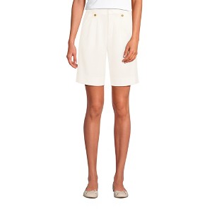Lands' End Women's Stretch Poly Rayon High Rise Pleated 10" Shorts - 1 of 4