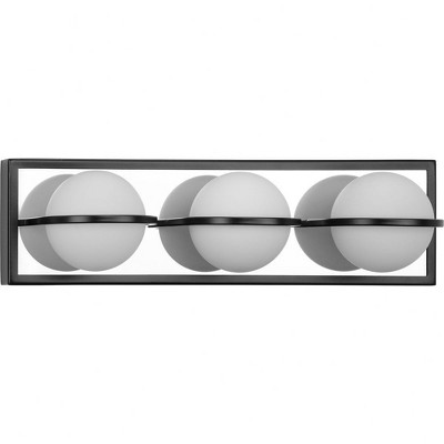 Progress Lighting Pearl 3-Light LED Modern Bath Vanity Light, Steel, Matte Black, Opal Glass Shade