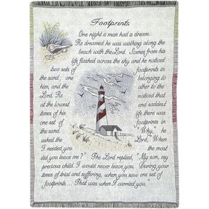 Manual Woodworkers and Weavers Footprints Throw – 46"W x 60"L, Inspirational 2.5-Layer Cotton Fringed Blanket - 1 of 3