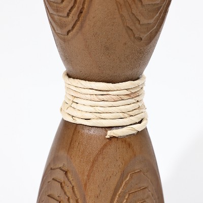 Rustic Pine Wood and Rattan Pillar Candle Holder Set