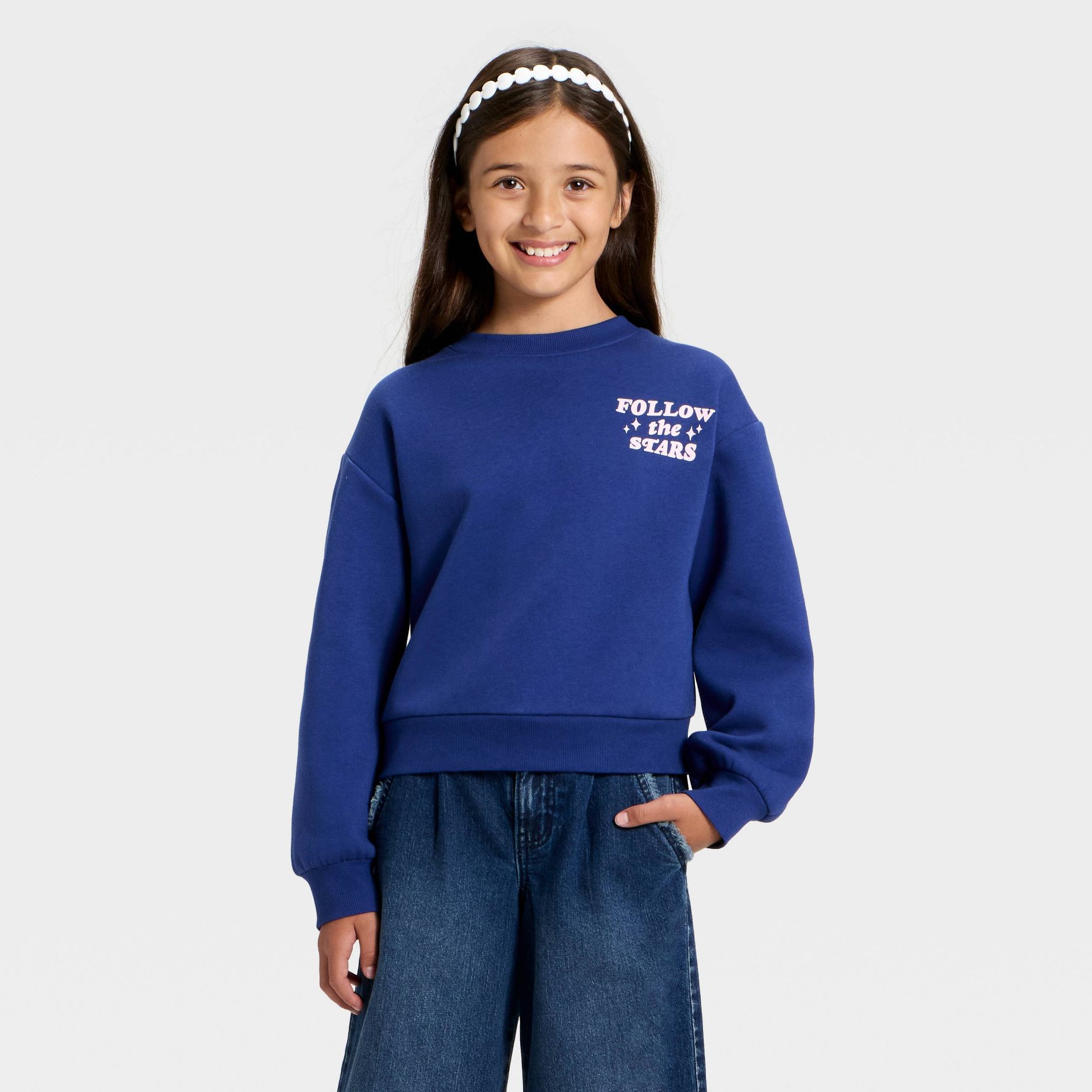 Girls' Fleece Relaxed Fit Pullover Sweatshirt - Cat & Jack™