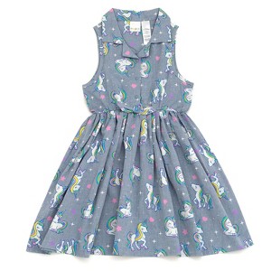 imagikids Girls Chambray Button Down Sleeveless Dress Toddler to Big Kid Sizes - 1 of 4