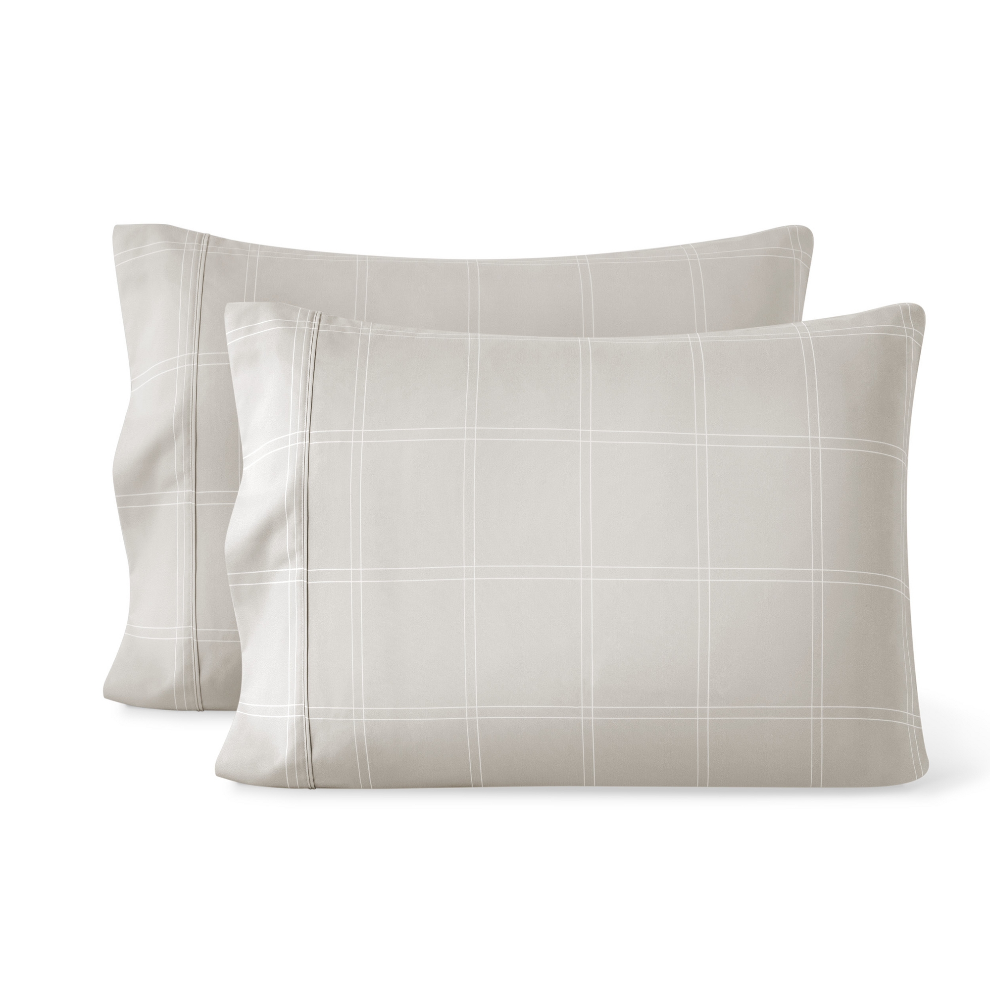 Ultra Soft Brushed Easy Care Pillowcases by Bare Home - Open End Standard (20 x 30), Modern Plaid - Stone/White