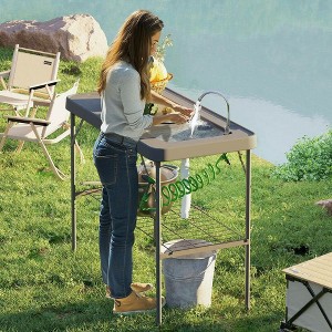 Resenkos  Folding Fish Cleaning Table with Sink, Portable Camping Table with Faucet, Drainage Hose, Sprayer and Shelf - 1 of 4