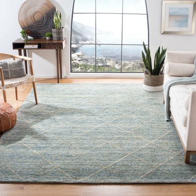 Handmade Blue Wool Tufted Square Rug - 6' x 6'