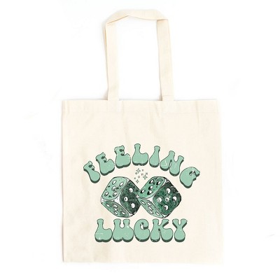 City Creek Prints Green Dice Feeling Lucky Canvas Tote Bag - 15x16 - Natural