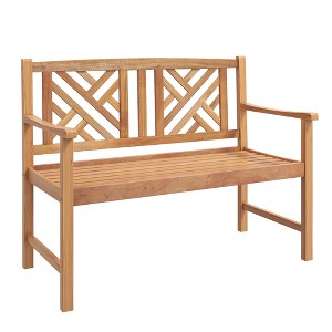 Costway Patio Acacia Wood 2-Person Slatted Bench Outdoor Loveseat Chair Garden Natural - 1 of 4