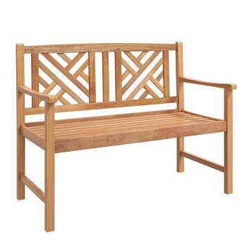Costway Patio Acacia Wood 2-Person Slatted Bench Outdoor Loveseat Chair Garden Natural