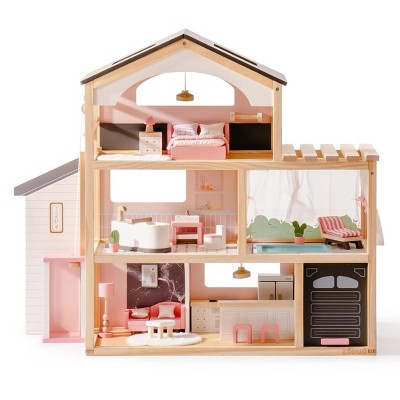 ROBOTIME Dollhouses Wooden Doll House, Toy Furniture Set, Toddler Doll House for 3 Year Old, Kids Doll House ,Girls Gifts, Black, 11.6"*31.5"*27.4"