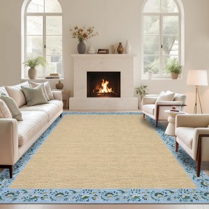 Modern Machine Washable Rug Bordered Design Non-Slip Low Pile Rubber Backing - 1 of 4