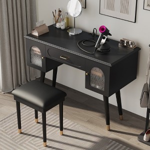 Elegant Vanity Makeup Table & Chair Set, Modern Dressing Table with  Organizer, Writing Desk, Charging Port, Black : Target