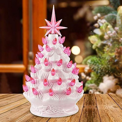 Joiedomi 9" Pink Ceramic Christmas Tree