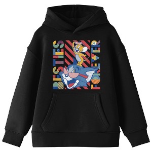 Tom & Jerry Besties Forever Long Sleeve Boys' Black Hooded Sweatshirt - 1 of 3