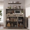 Buffet Cabinet with Storage, Farmhouse Wood Large Kitchen Storage Cabinet with 3 Doors, 3 Drawers and a Countertop, Buffet Table Coffee Bar Wine Bar - 2 of 4