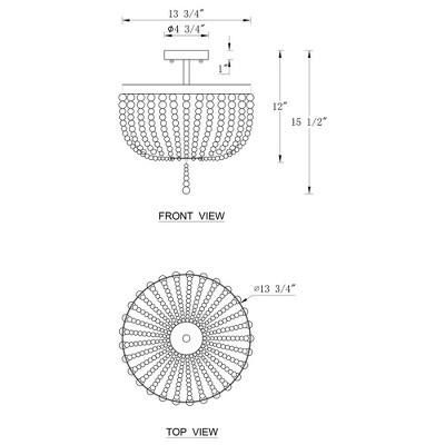 Bohemian Gold and Glass Beaded Dome Semi-Flush Mount Light