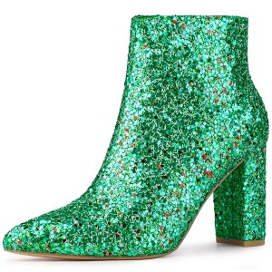 Allegra K Women's Back to College Pointed Toe Chunky Heel Ankle Boots - 1 of 4