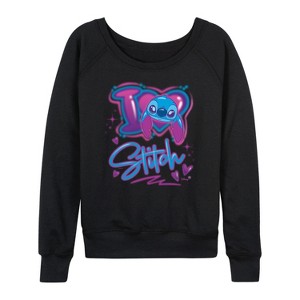 Women's - Lilo and Stitch - I Love Stitch Lightweight French Terry Wide Neck Long Sleeve Shirt - 1 of 4