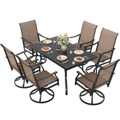 Maggift Patio Seating Sets, 7-Piece Outdoor Table and Chairs Set, with Swivel Chairs, Patio Table, Paded, for Poolside, Brown, 25.2"*25.2"*48.6"