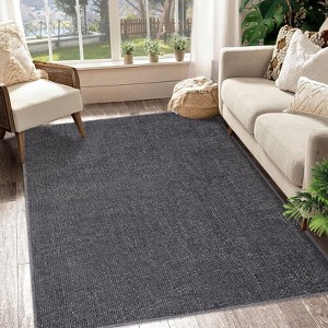 Modern Solid‑Textured 8x10 Washable Rug – Minimalist, Non‑Slip Low Pile Foldable Indoor Area Rug for Under Dining Table, Office，Dark Gray - 1 of 4
