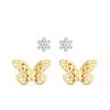 Gilded Lab Grown Diamond Accent 14KT Yellow Gold Over Sterling Silver Butterfly & Sterling Silver Flower Stud Earring Set, SI1-SI2 Clarity, F-G Color - 2 of 4