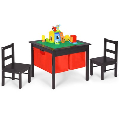 Safstar 2-in-1 Kids Activity Table & 2 Chairs Set w/Storage Building Block Table