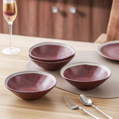 Wine Glazed Ceramic 16-Piece Dinnerware Set with Textured Accent